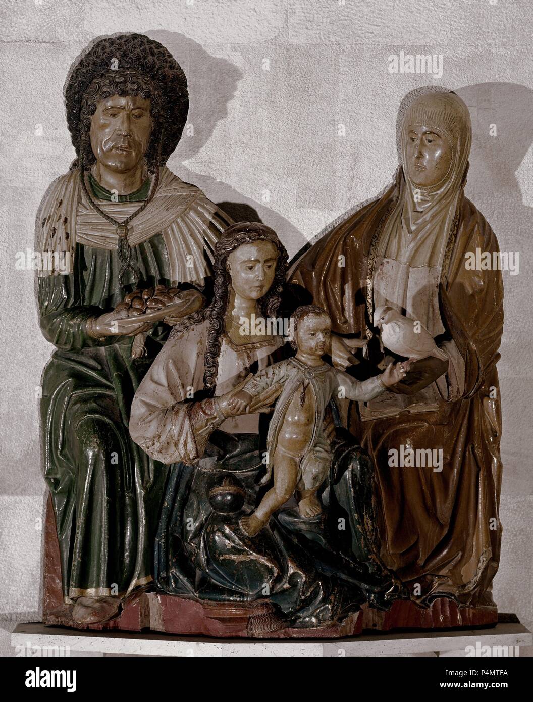 SANTA PARENTELA - GRUPO DE LA VIRGEN CON EL NINO SANTA ANA Y SAN JOAQUIN PROCEDENTE DE LA IGLESIA DE LA SECA-FINALES DEL SIGLO XV. Autor: Maestro de San Pablo de La Moraleja (16.). Lage: Catedral, Valladolid, Spanien. Stockfoto