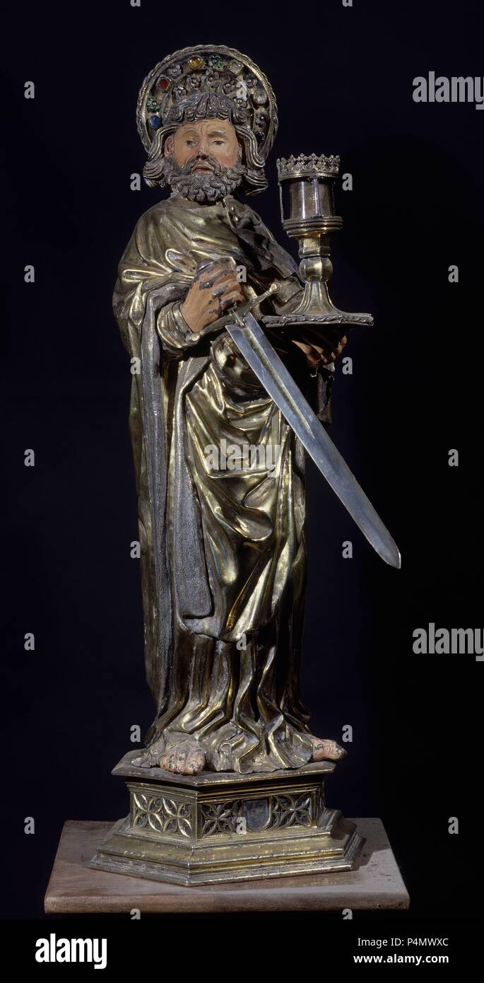 Statue des Hl. Paulus. Silber. 15. Jahrhundert. Burgos, Dom. Lage: CATEDRAL - INTERIEUR, Burgos, Spanien. Stockfoto