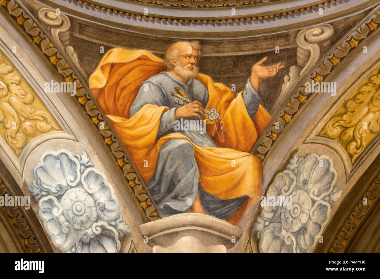 PARMA, Italien - 17 April, 2018: Das Fresko von St. Peter der Apostel in der Kirche Chiesa di Santa Lucia von Filippo Maria Galletti (1636 - 1714). Stockfoto