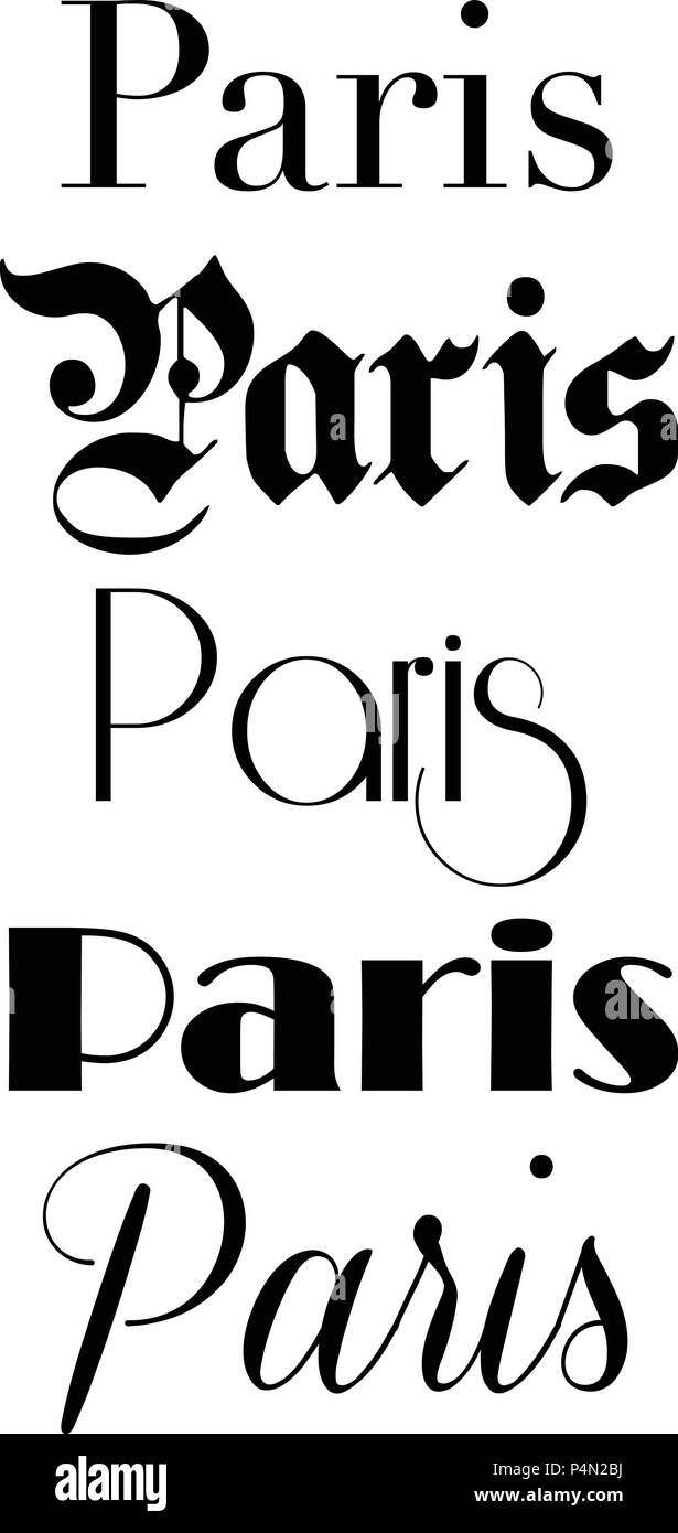 Paris Text isoliert auf Weiss für Kalligraphie Schrift Vektor Druckvorlage Stock Vektor