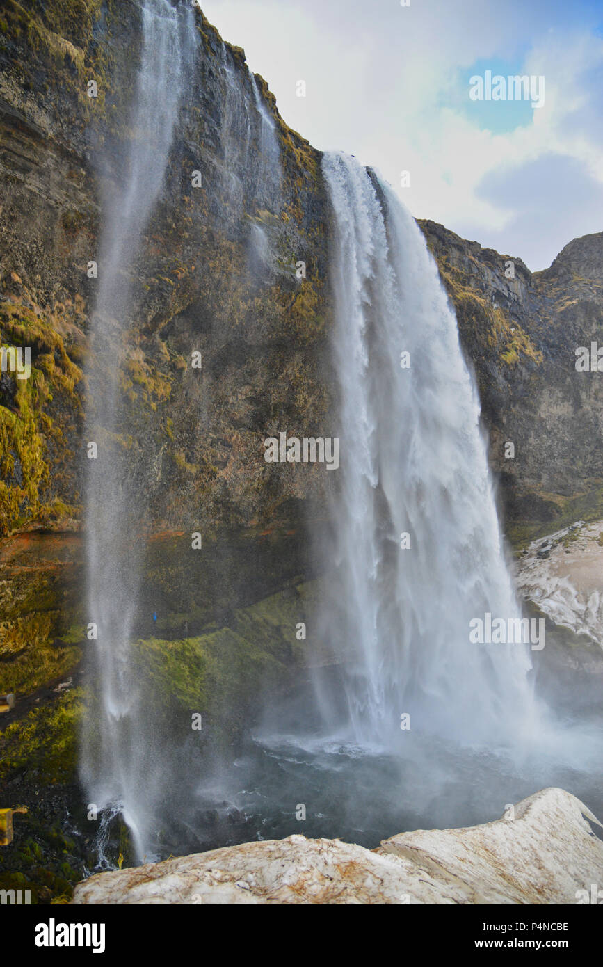 Berühmten Wasserfall Seljalandsfoss im Süden von Island. Stockfoto