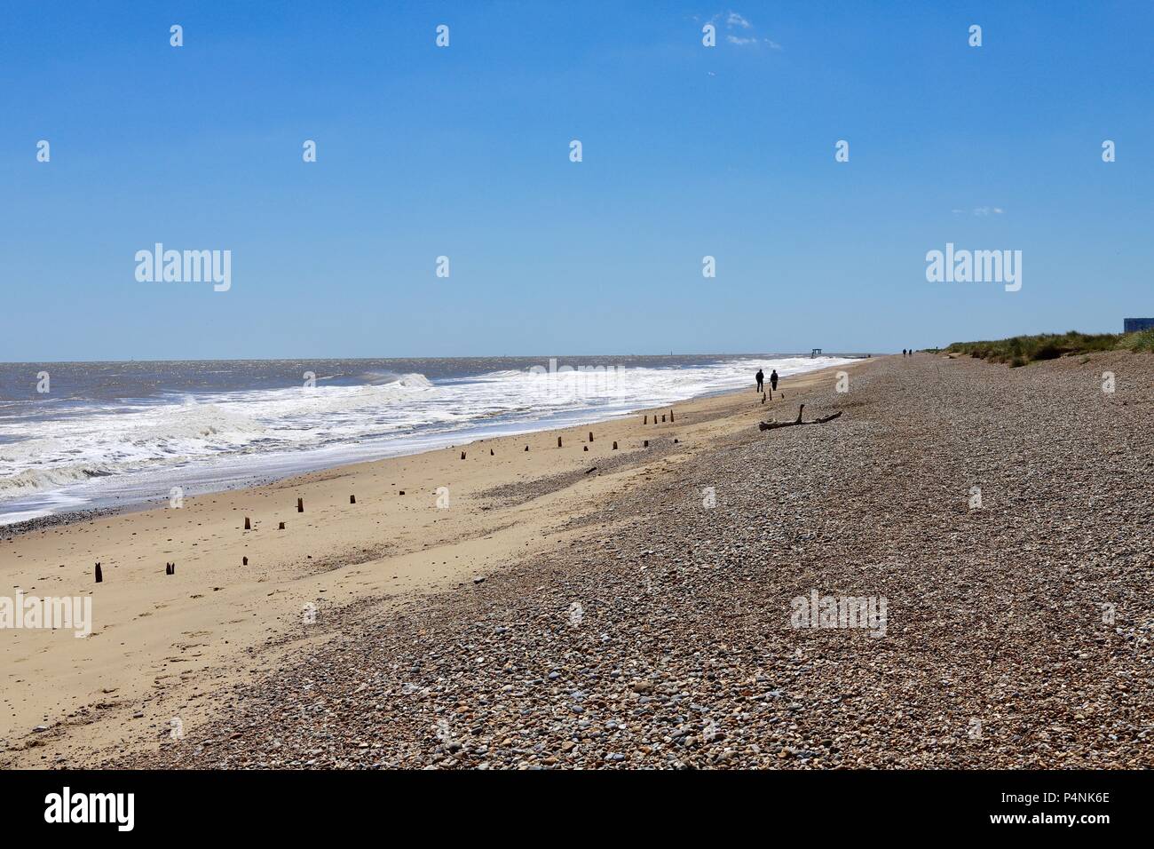 Der Sandstrand von Dunwich Heath in Suffolk. Stockfoto