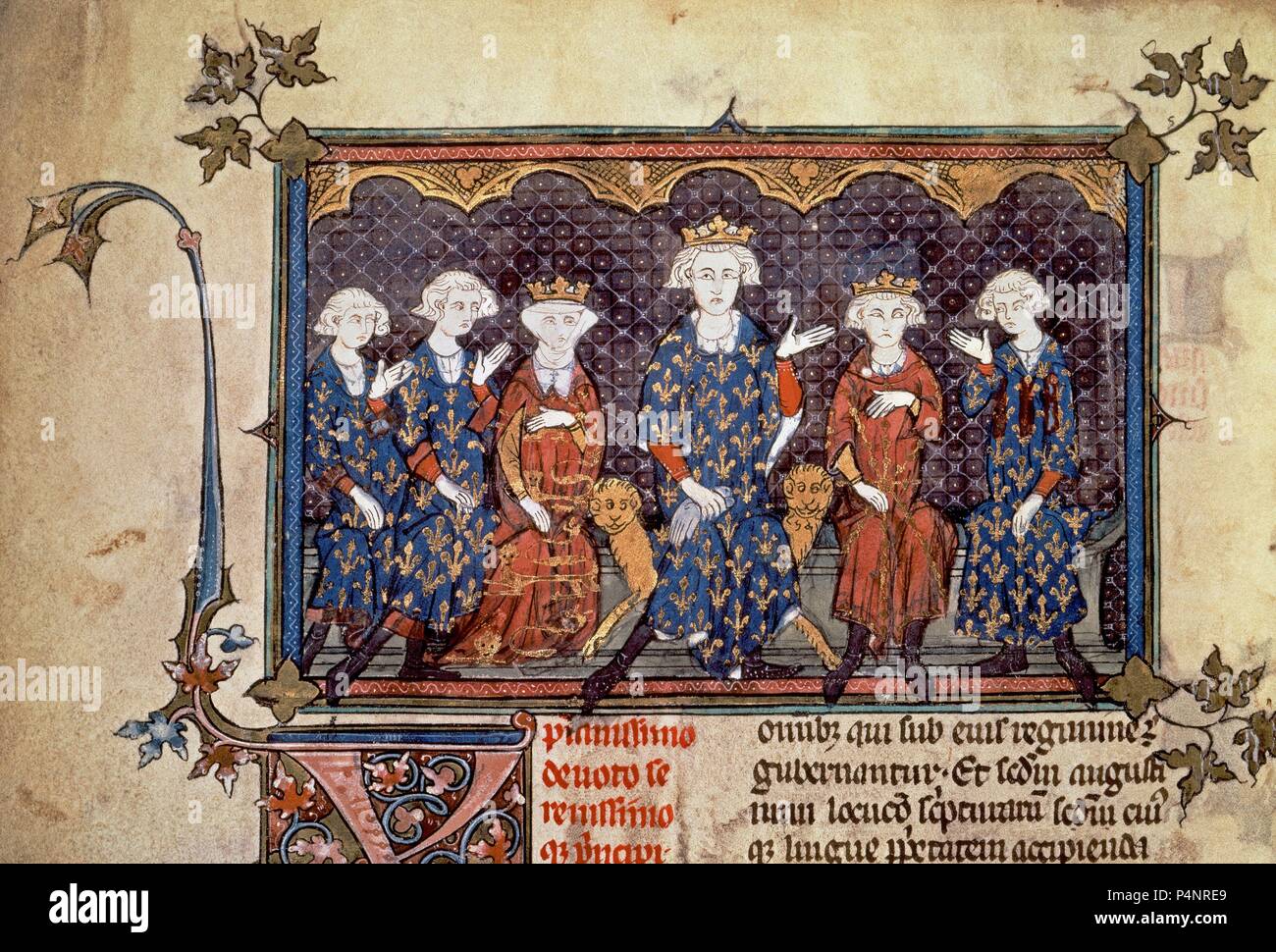 Philipp IV. von Frankreich und seine Kinder. Louis X, Philip V, Karl IV. und Isabella von Frankreich, verheiratet mit Eduard II. von England. Paris, Nationalbibliothek. Lage: National Library. Stockfoto