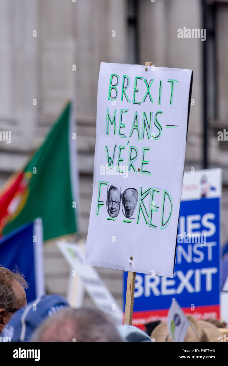 London, Großbritannien. 23 Jun, 2018: Demonstranten nehmen an der Abstimmung März in London für eine sinnvolle Abstimmung über die endgültige Brexit Abkommen zwischen der britischen Regierung und der Europäischen Union statt. Credit: Bradley Smith/Alamy Leben Nachrichten. Stockfoto