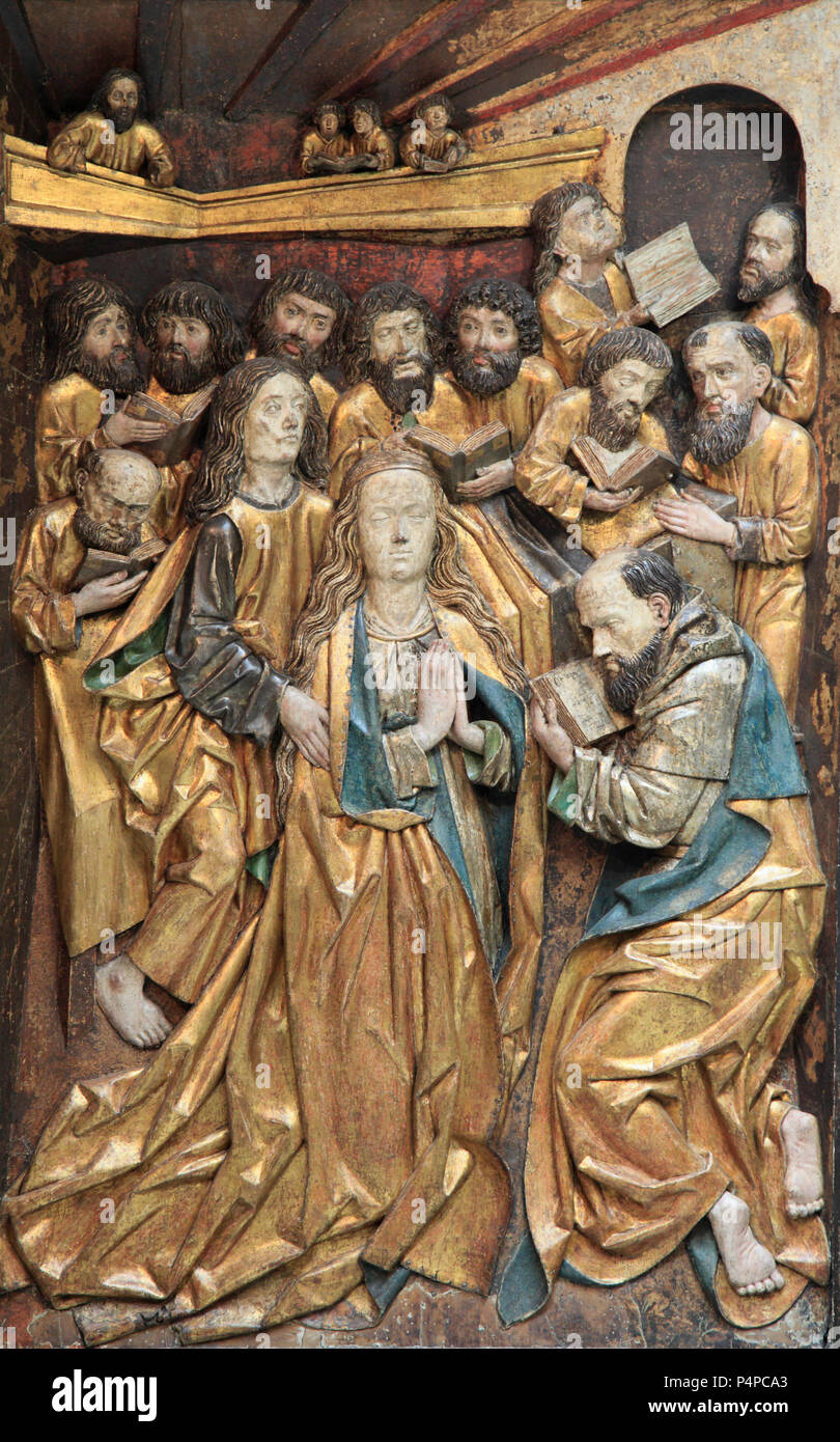 Tschechische Republik, Olomouc, Erzdiözese Museum, der Tod der Jungfrau Maria, Holz Relief, 1480, Stockfoto
