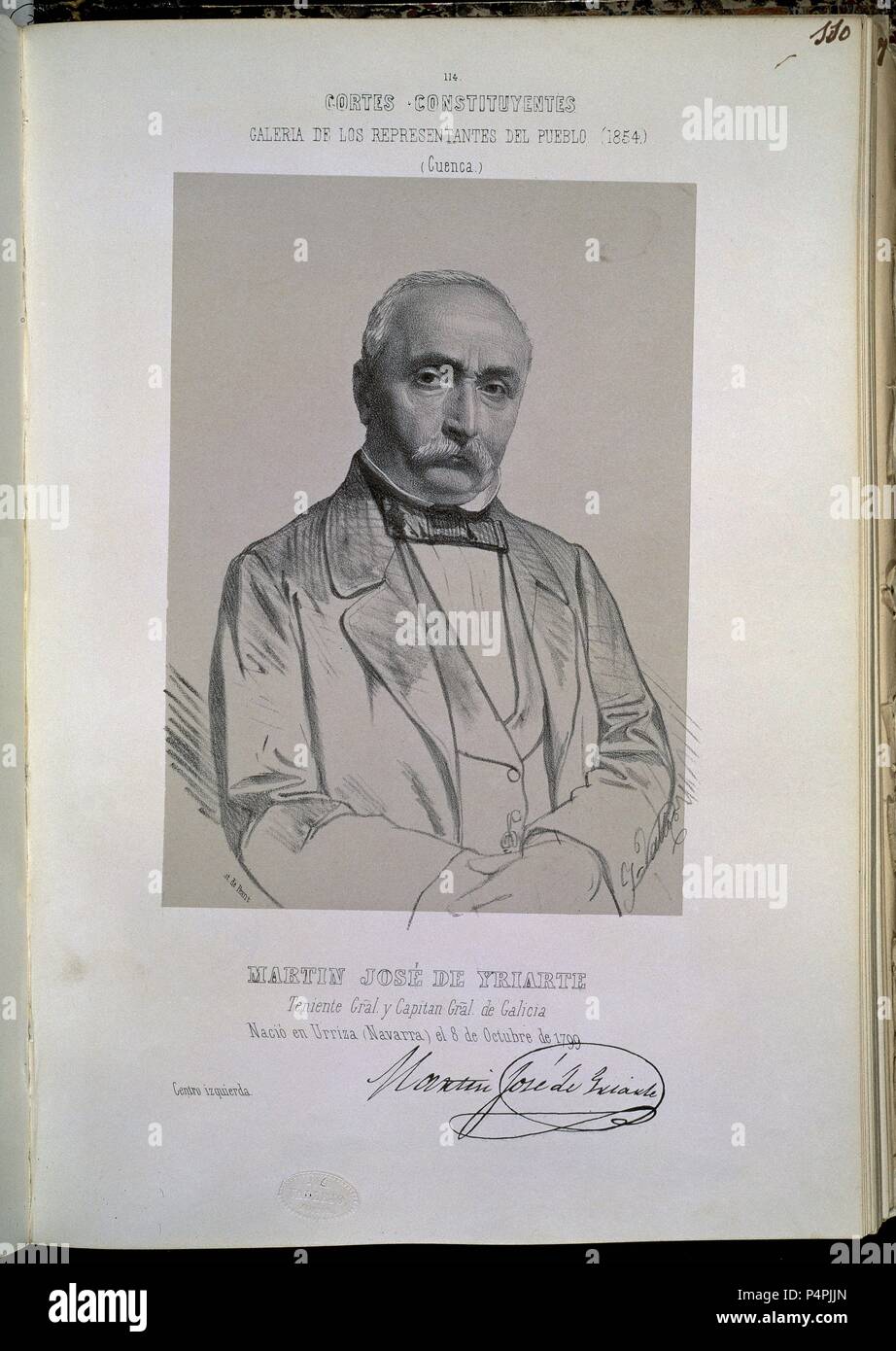 CORTES CONSTITUYENTES - GALERIA DE REPRESENTANTES del Pueblo - 1854 - MARTIN JOSE DE YRIARTE-PG 110. Autor: J. Vallejo. Lage: CONGRESO DE LOS DIPUTADOS - ARCHIVO, MADRID, SPANIEN. Stockfoto
