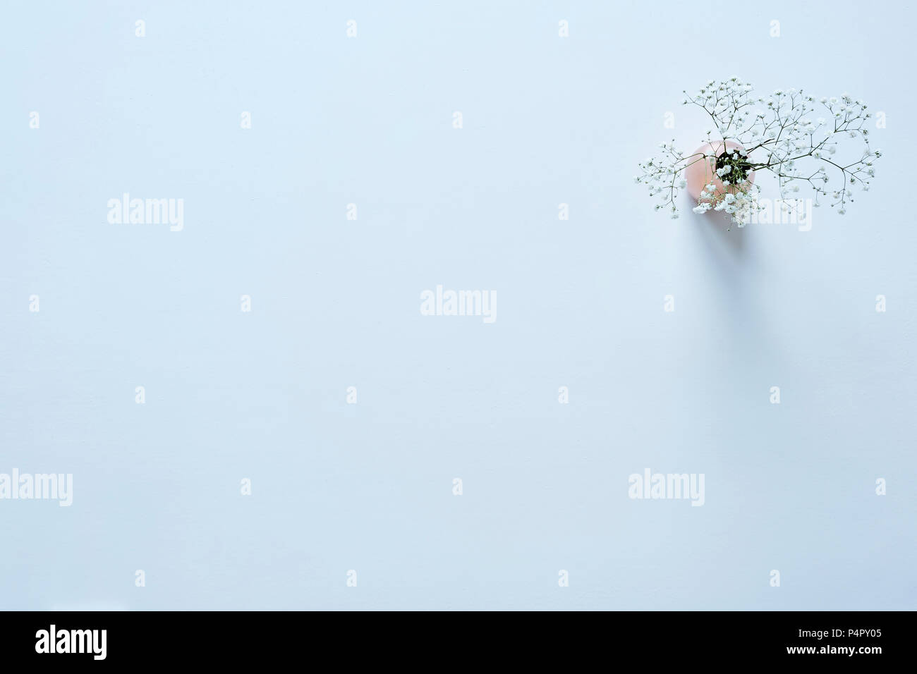 Blumen in Vase auf weißen Tisch saubere Atmosphäre Stockfoto