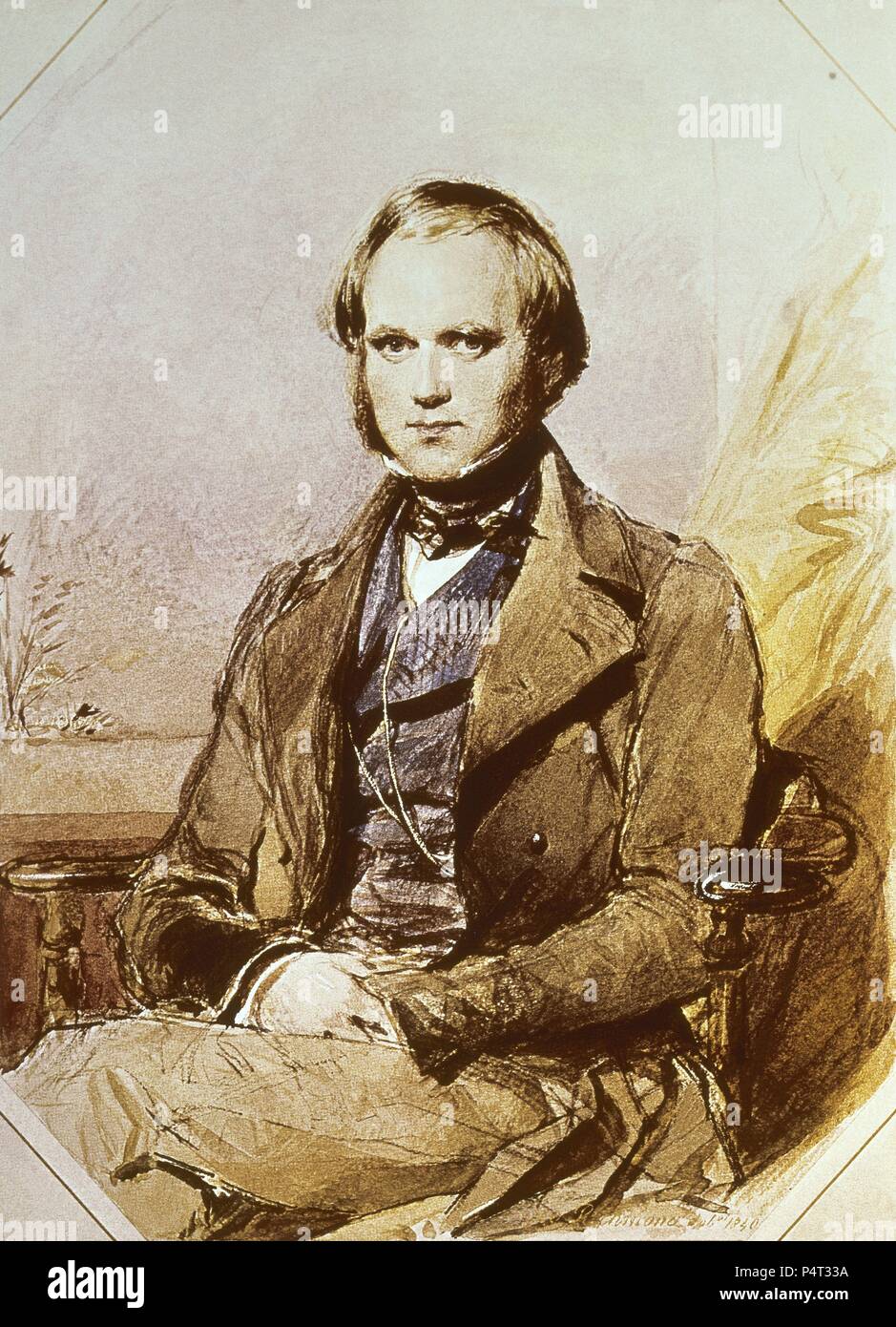 Porträt von Charles Robert Darwin (1809-1882), britischer Naturforscher, der die Transmutation der Arten untersucht. London, Chirurg Haus. Ort: CHIRURG HOUSE, LONDON, ENGLAND. Stockfoto