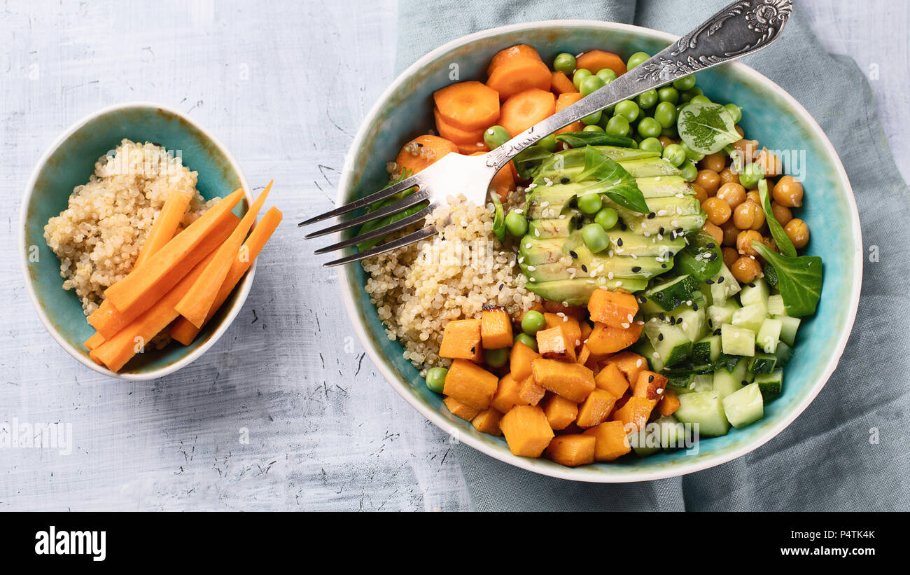 Veganes Mittagessen Schüssel. Gesunde Ernährung Konzept Stockfoto