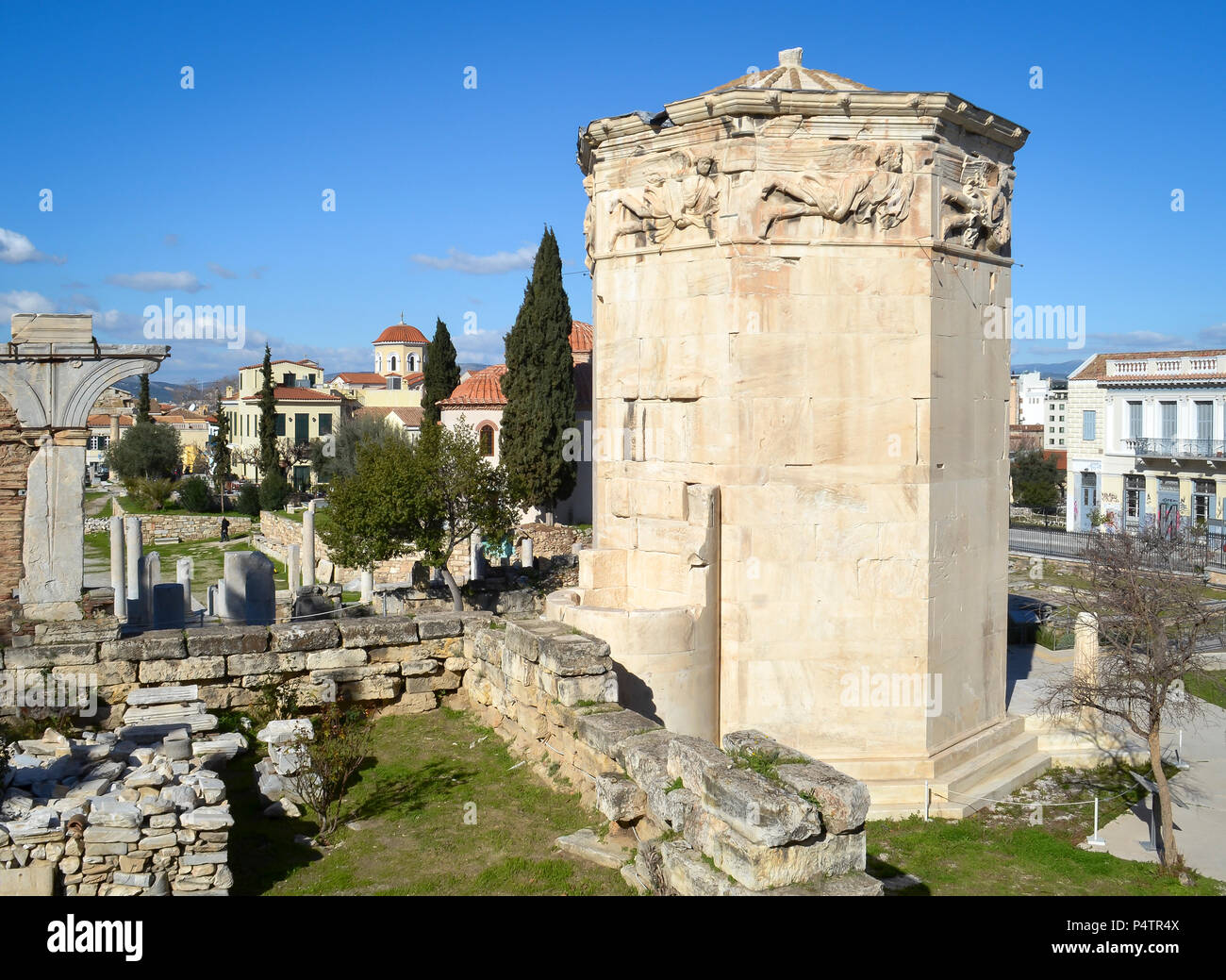 Aufsatz der Winde (Horologion von Andronikos Kyrrhestes) in Athen, Griechenland Stockfoto