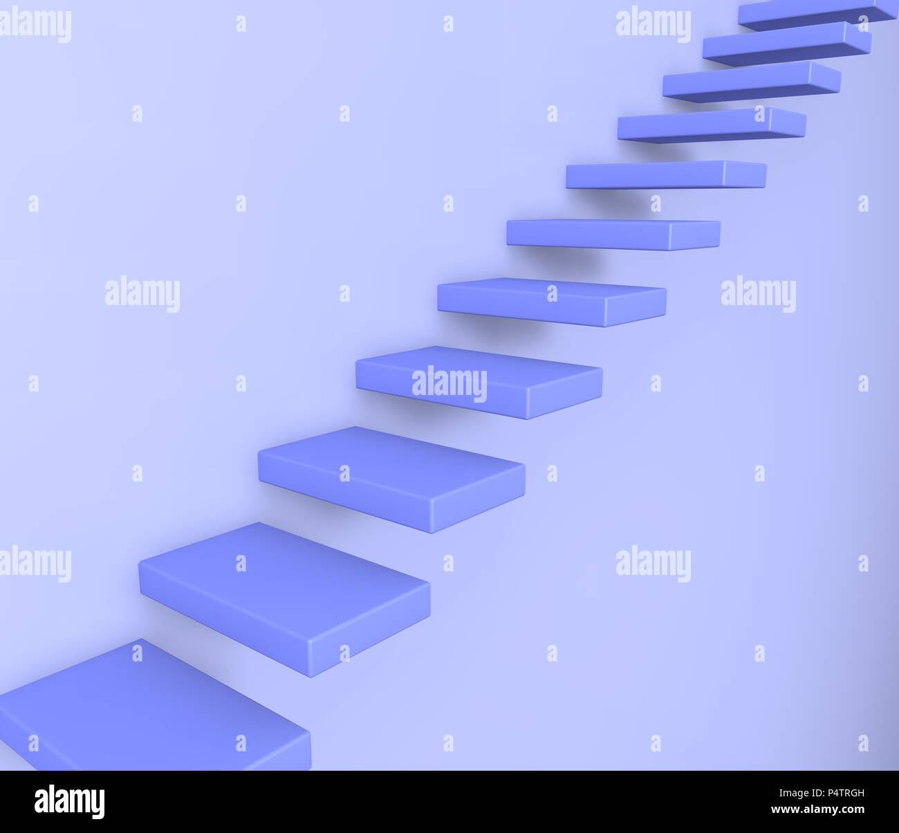 Treppen auf blauem Hintergrund. 3D-Darstellung Stockfoto
