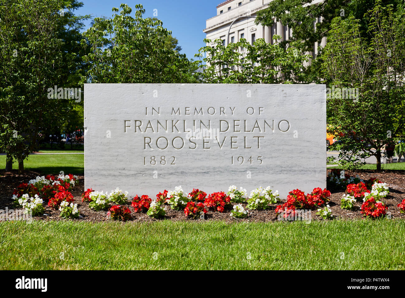 Washington DC, USA - Juni 5, 2018: Franklin Delano Roosevelt Memorial Gardens an der Pennsylvania Avenue Stockfoto