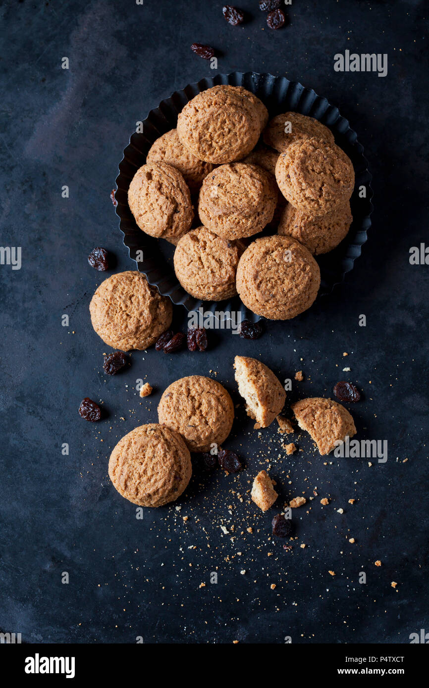 Flapjacks mit Rosinen Stockfoto