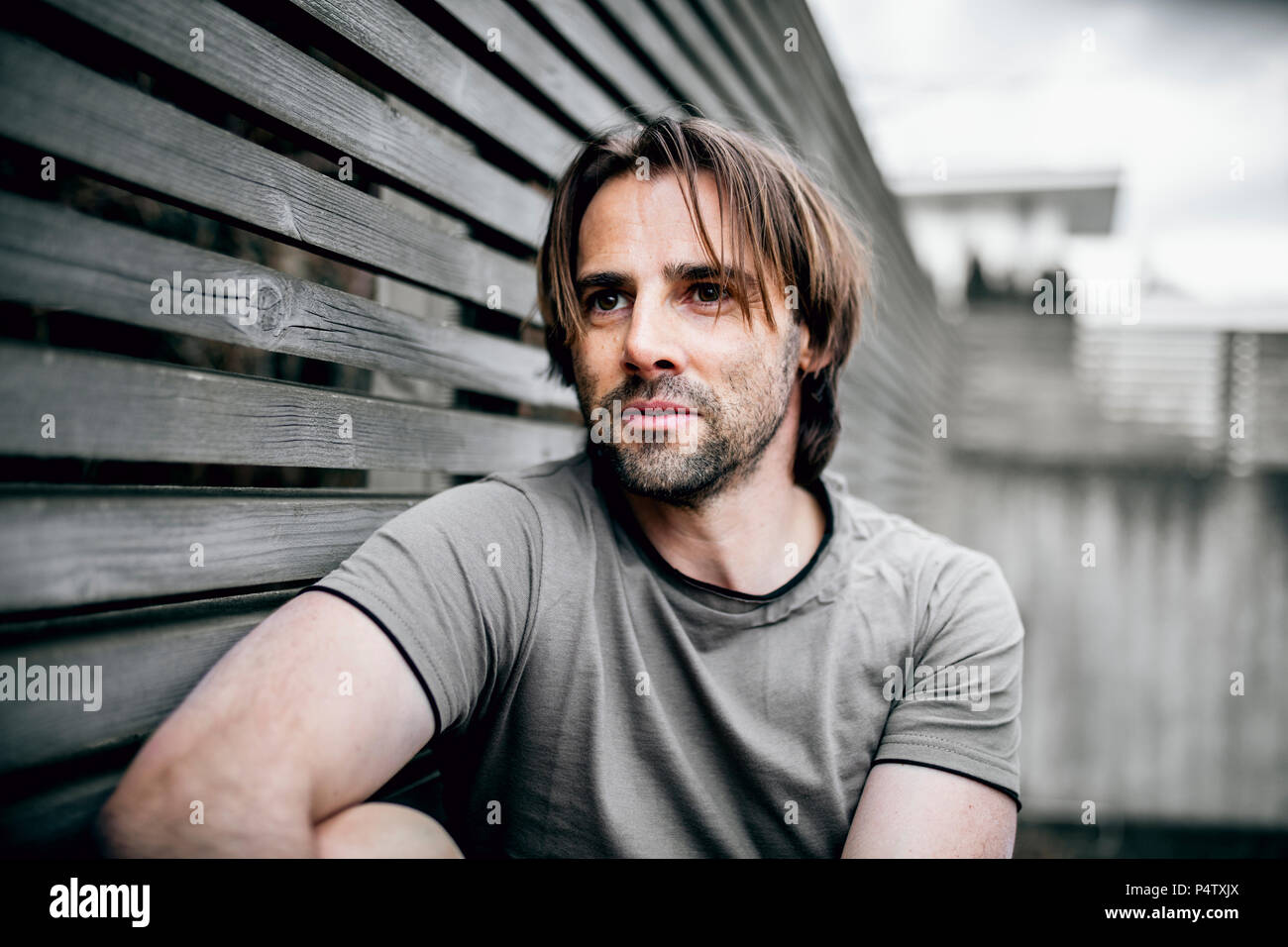 Portrait der fokussierten Sportler im Freien Stockfoto