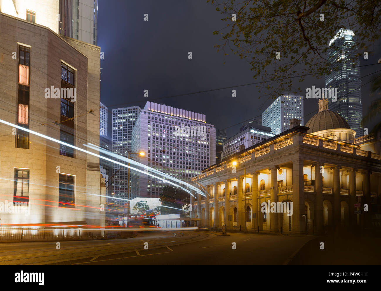 China, Hongkong, des Voux Straße bei Nacht, Licht Wanderwege Stockfoto