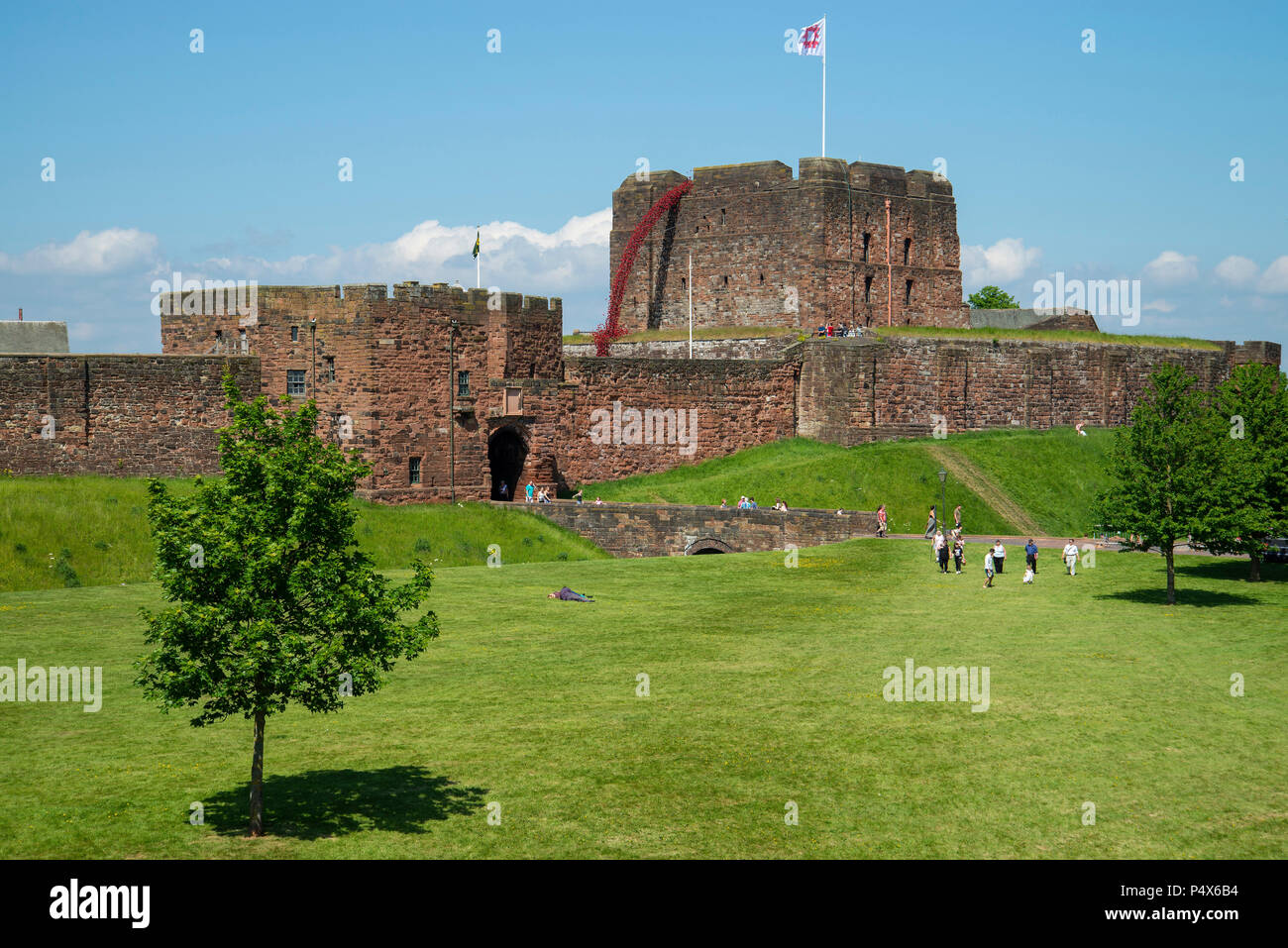 Weinend windows Mohnblumen kunst Anzeige an Carlisle Castle von Paul Cummins und Tom Piper Stockfoto