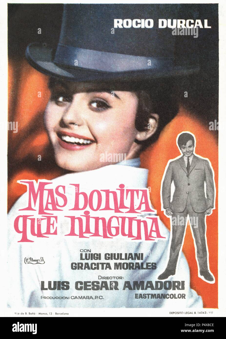 Kartell de la película Más bonita que ninguna, con Rocío Dúrcal y Luigi Giuliani, dirigida por Luis César amadori. España, 1965. Stockfoto