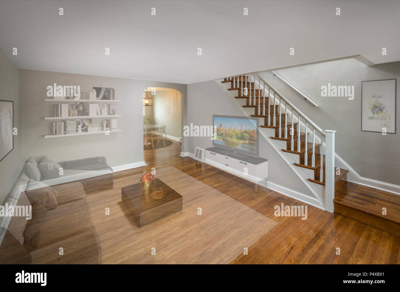 Virtuelle Inszenierung für Immobilien Verkauf verblasst zu zeigen Post Processing Wirkung Stockfoto