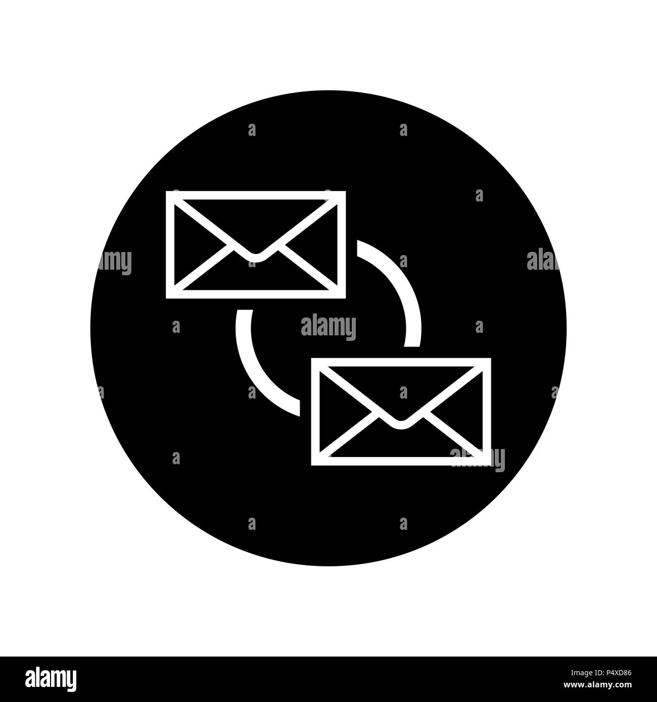 Symbol im schwarzen Kreis E-Mail Sync Symbol Synchronisieren Stock Vektor
