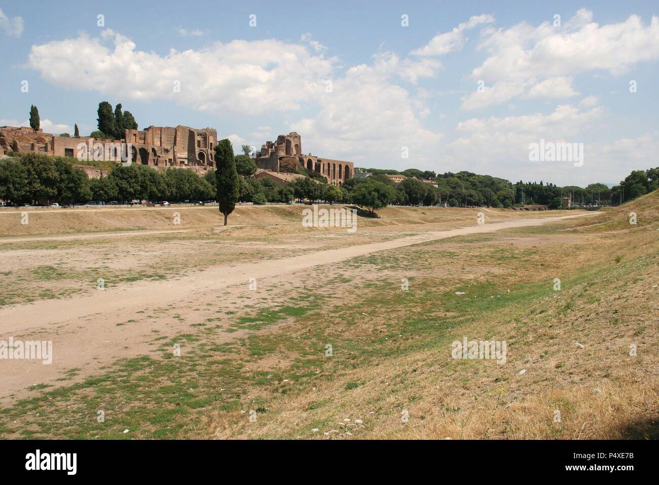 Italien. Rom. Circus Maximus. Im 4. Jahrhundert v. Chr. hinter, dem Palatin Hügel mit dem Palast der Kaiser gebaut. Stockfoto