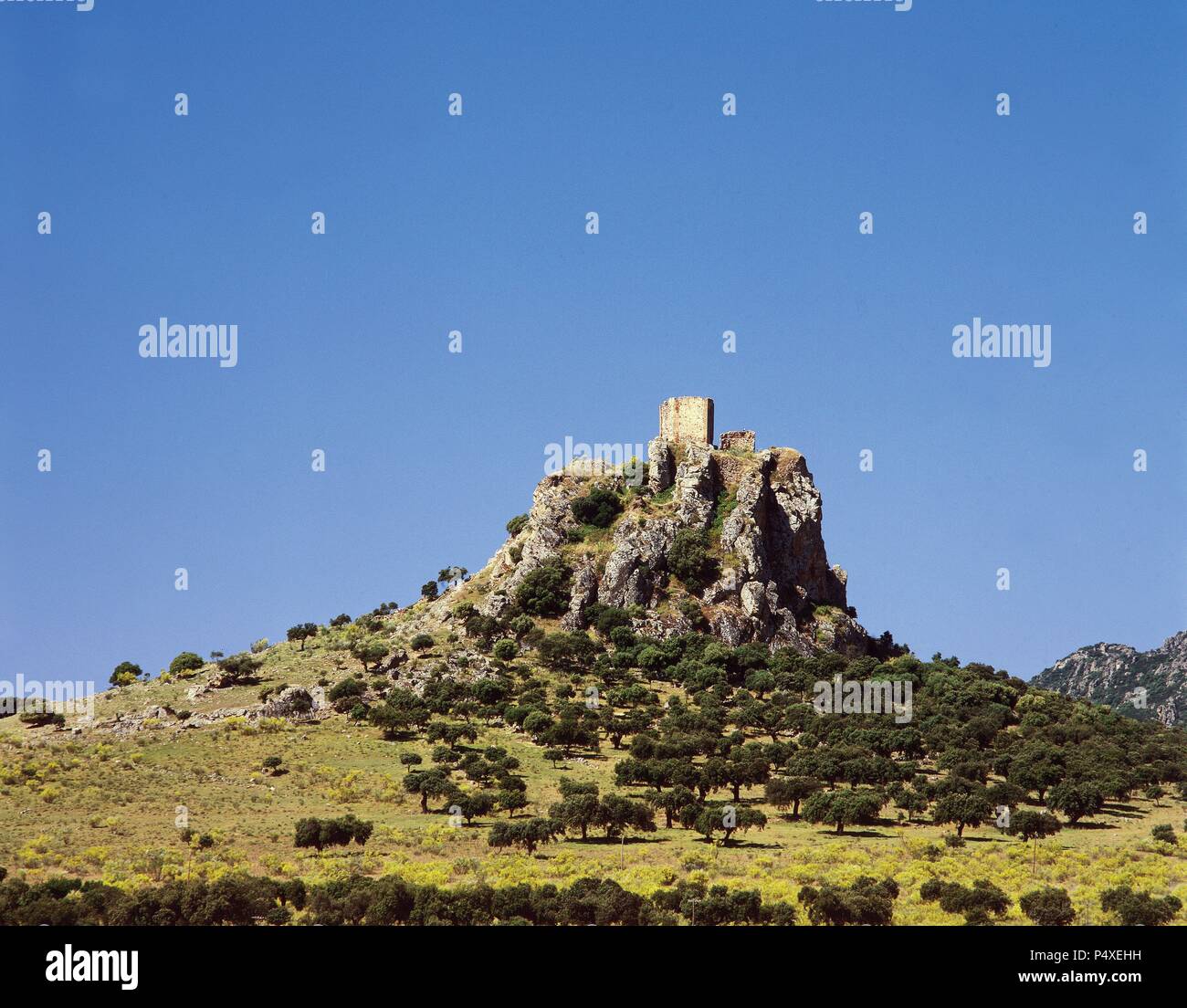 Spanien. Extremadura. Almorchon. Schloss. 15. Jahrhundert. Stockfoto