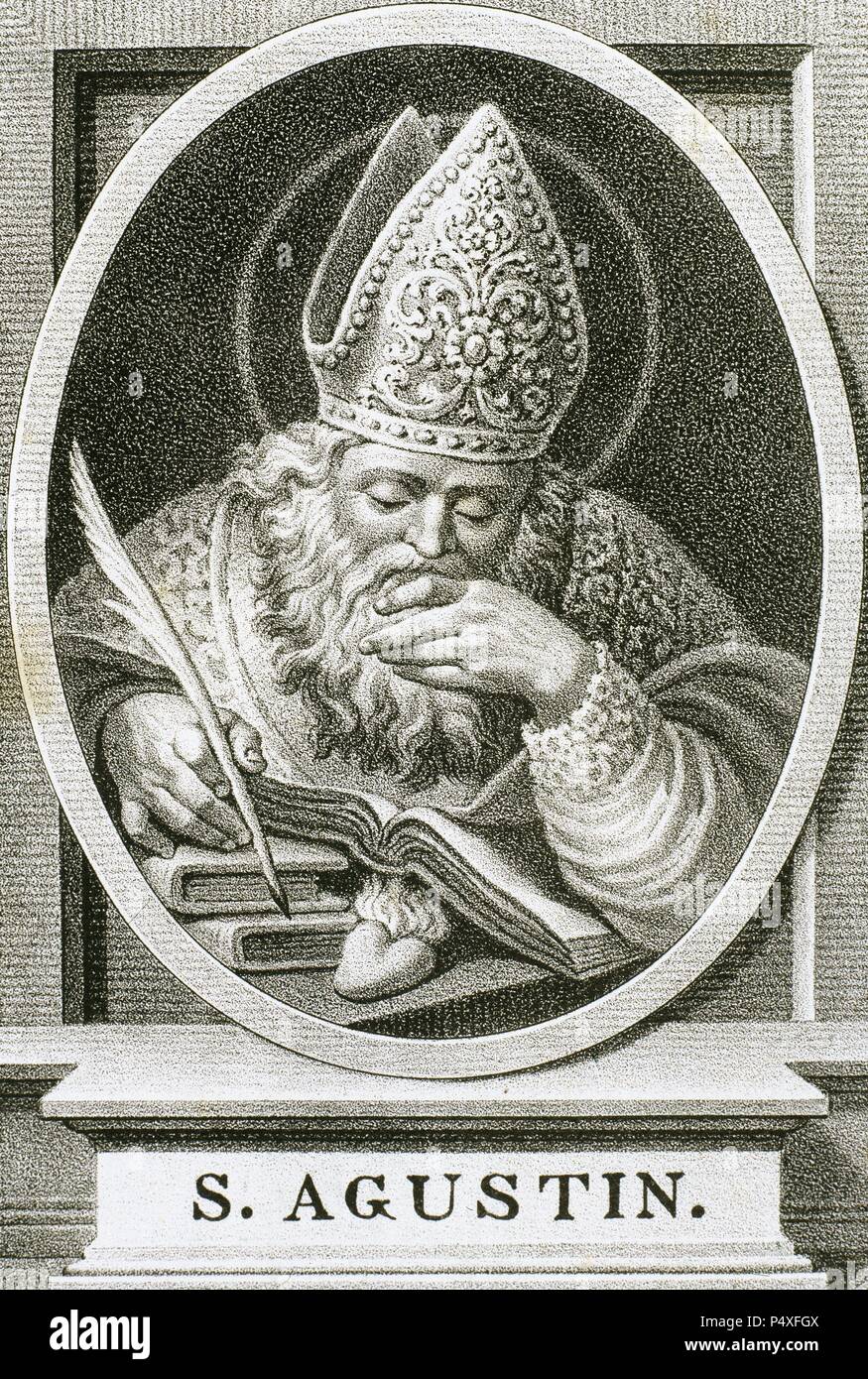 Augustinus von Hippo (354-430). Lateinischer Philosoph und Theologe. Bischof von Hippo Regius. Porträt. Gravur. 1876. Stockfoto