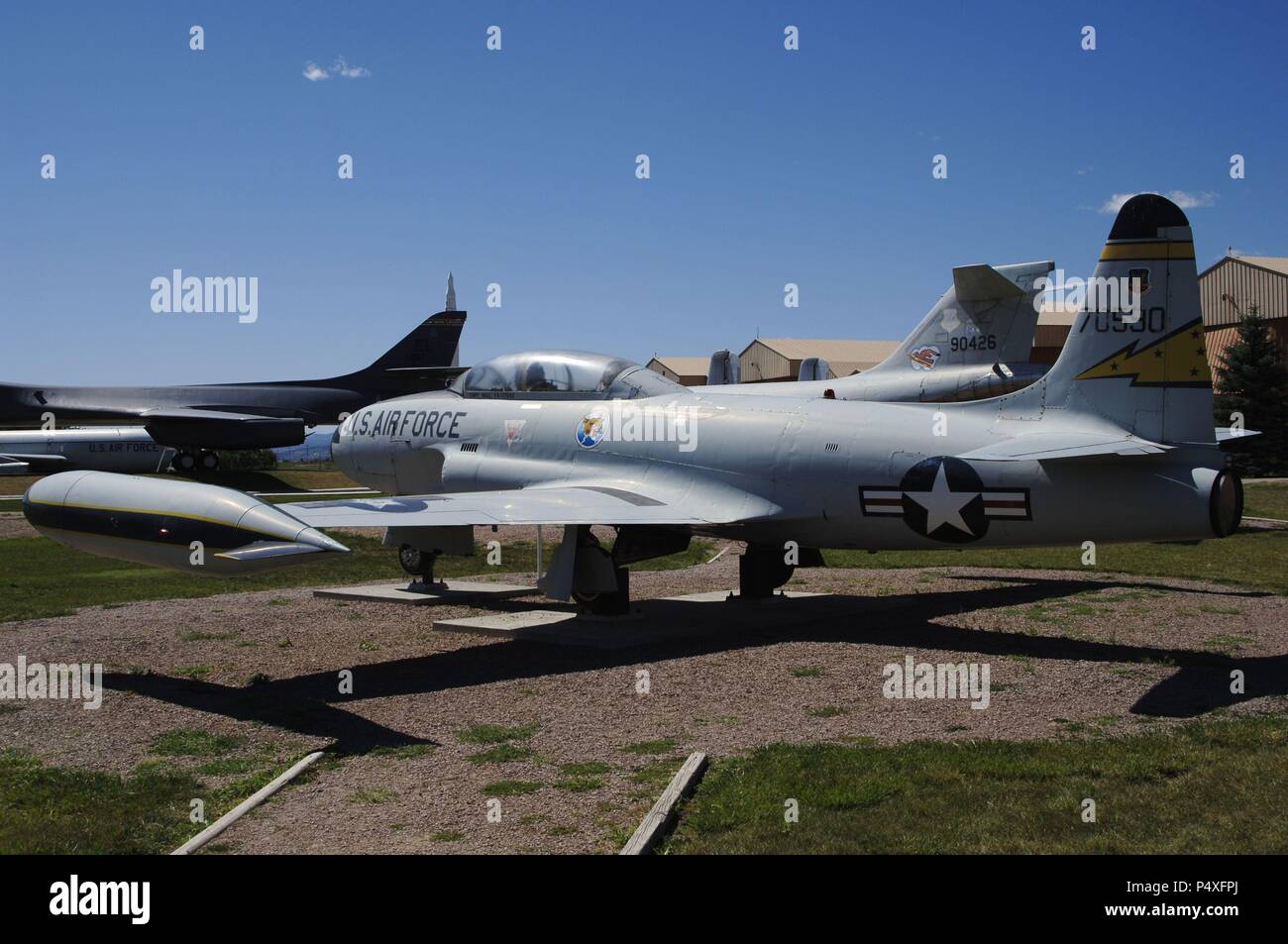 LOCKHEED T-33 Shooting Star'. JET BIPLAZA para entrenamiento de pilotos cualificados. Primer vuelo realizado En 1948. Fabricado hasta 1959. Museo del Aire y el Espacio. Box Elder. Estado de Dakota del Sur. Estados Unidos. Stockfoto
