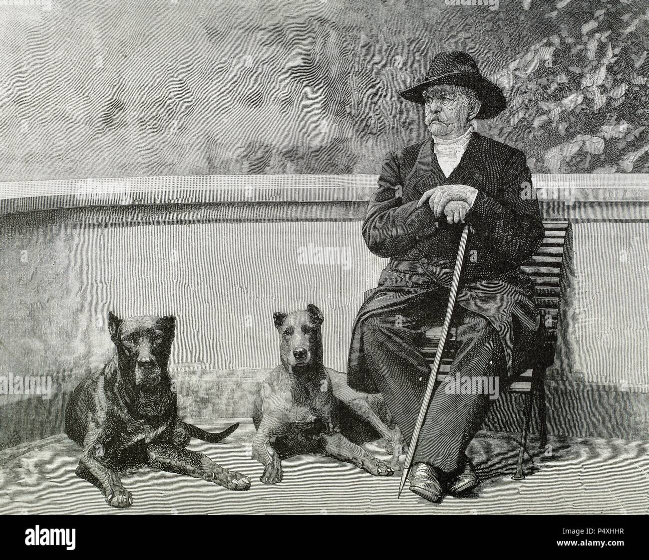 BISMARCK, Otto-Leopold, Prinz von (1815-1898). Deutscher Staatsmann. Bismarck in Friedrichruhe. Gravur. Stockfoto
