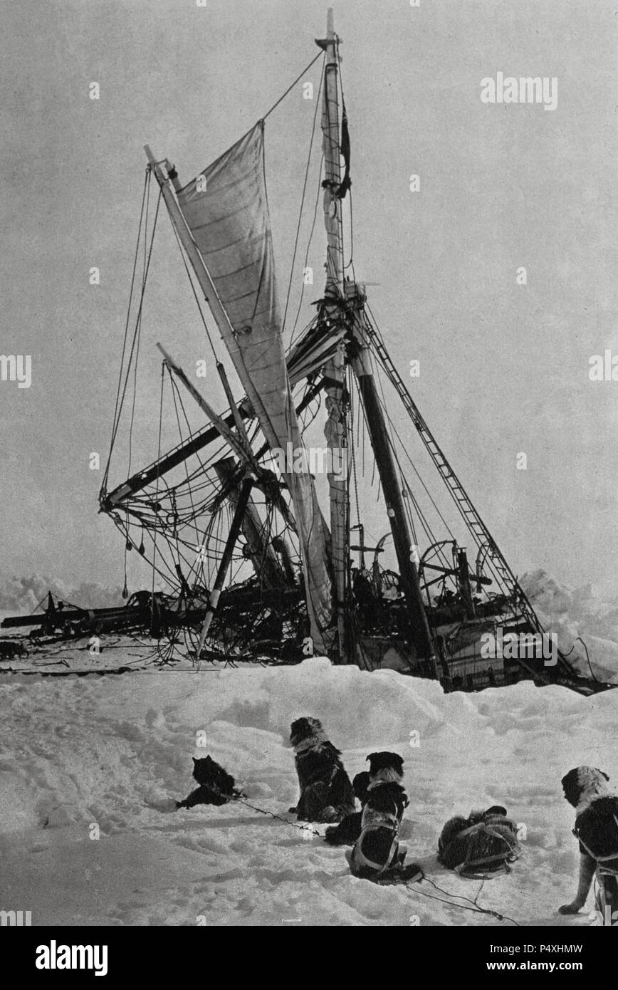Ernest Henry Shackleton (1874-1922). Englisch Polarforscher. Expedition in die Antarktis. Das Schiff Ausdauer in Eis im Weddellmeer gefangen und versinkt in (30. November 1915). Stockfoto