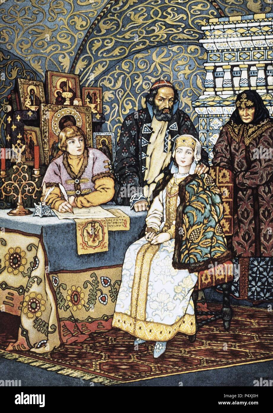 Alexander Puschkin (1799-1837). Russische Autor der romantischen Epoche. Boris Godunov, 1825, Drama. Abbildung von Boris Zworykine. Pari s, 1927. Stockfoto
