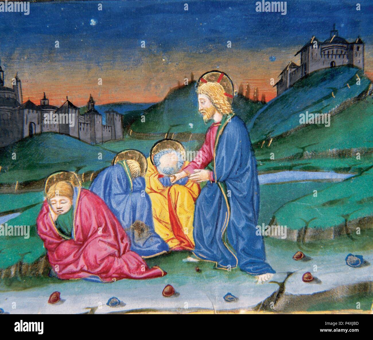 Nach Dem In Den Olberg Betet Kommt Jesus Mit Seinen Jungern Zuruck Und Sie Schliefen Codex Von Predis 1476 Konigliche Bibliothek Turin Italien Stockfotografie Alamy