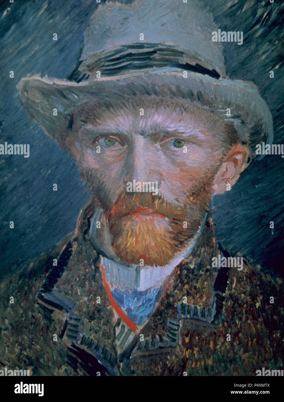 Vincent Van Gogh (1853-1890). Niederländische post-impressionistischen Maler. Selbstportrait. Büste mit braunen Jacke und grauen Hut. Öl auf Pappe. Rijksmuseum. Amsterdam. Niederlande. Stockfoto