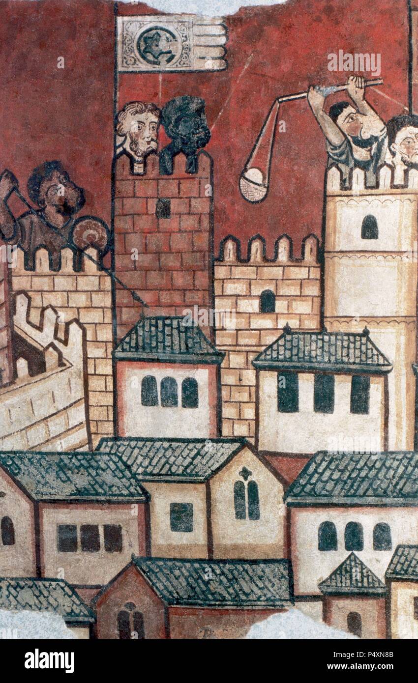 Die Eroberung von Mallorca (1229) von König Jakob I. von Aragon (1208-1276). Wandmalereien aus der Aguilar Palace (Barcelona) von Meister von der Eroberung Mallorcas. Nationale Kunstmuseum von Katalonien. Barcelona. Stockfoto