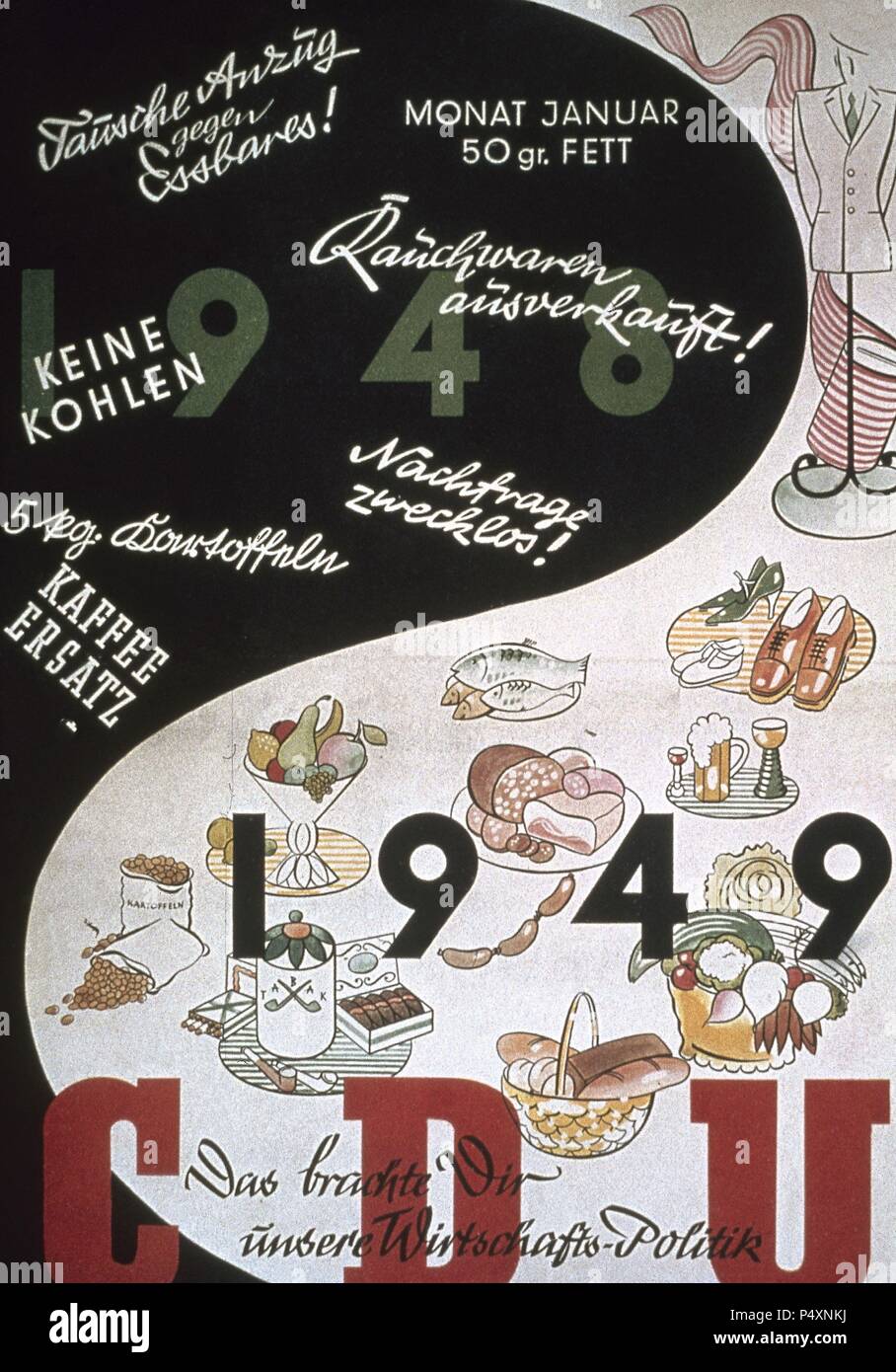 Plakat der Christlich Demokratischen Union (CDU), geführt von Konrad Adenauer. 1949. Deutschland. Stockfoto