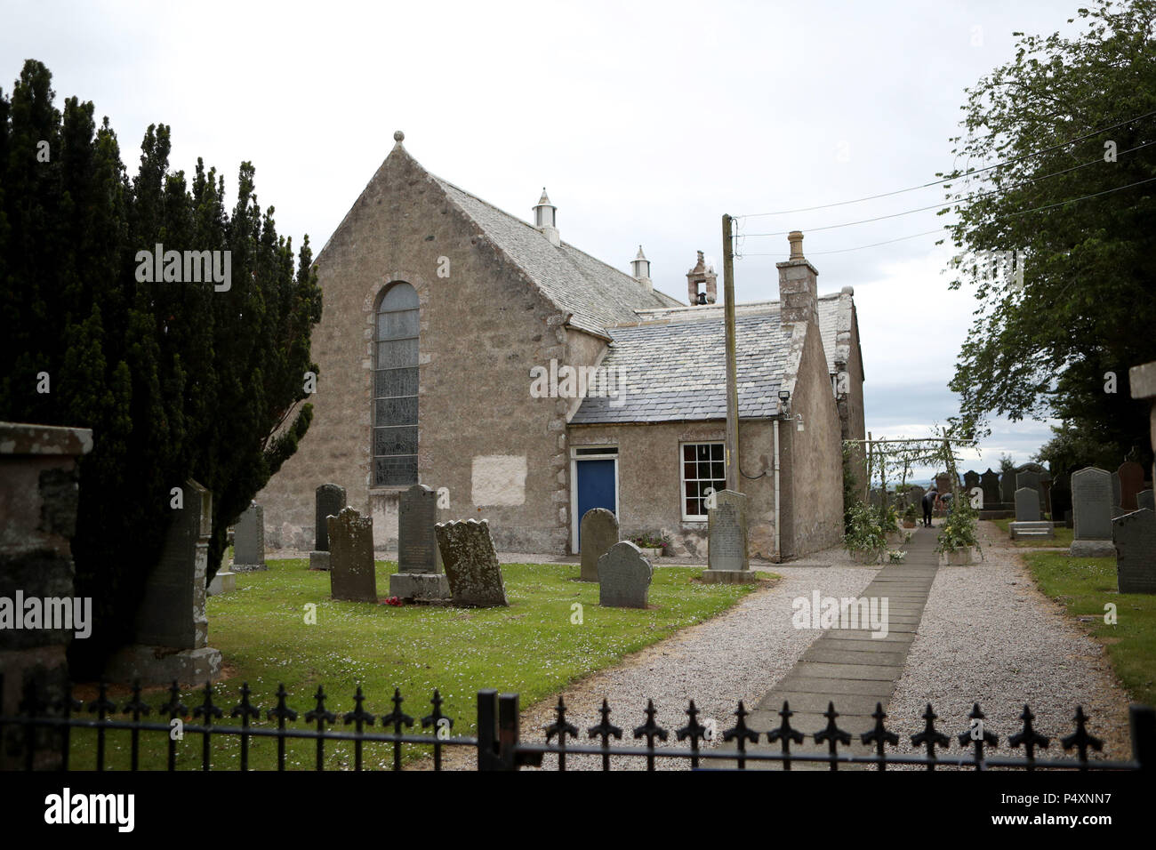 Eine allgemeine Ansicht von Rayne Kirche, kirkton von Rayne in Aberdeenshire, das ist der Ort für die Trauung von Spiel der Throne Sterne Kit Harington und Rose Leslie. Stockfoto