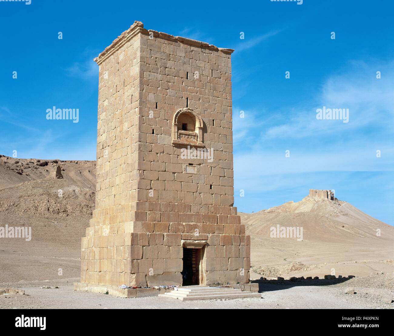 Römische Kunst. Syrien. Palmyra. Grabmal Turm im Tal der Gräber. C. 1. Jahrhundert. Oase der Tadmor. Stockfoto
