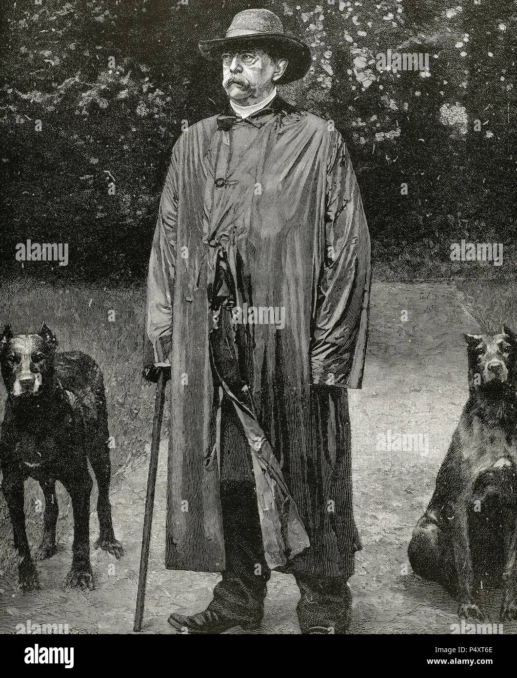 BISMARCK, Otto-Leopold, Prinz von (1815-1898). Deutscher Staatsmann. Bismarck in Friedrichruhe. Gravur. Stockfoto