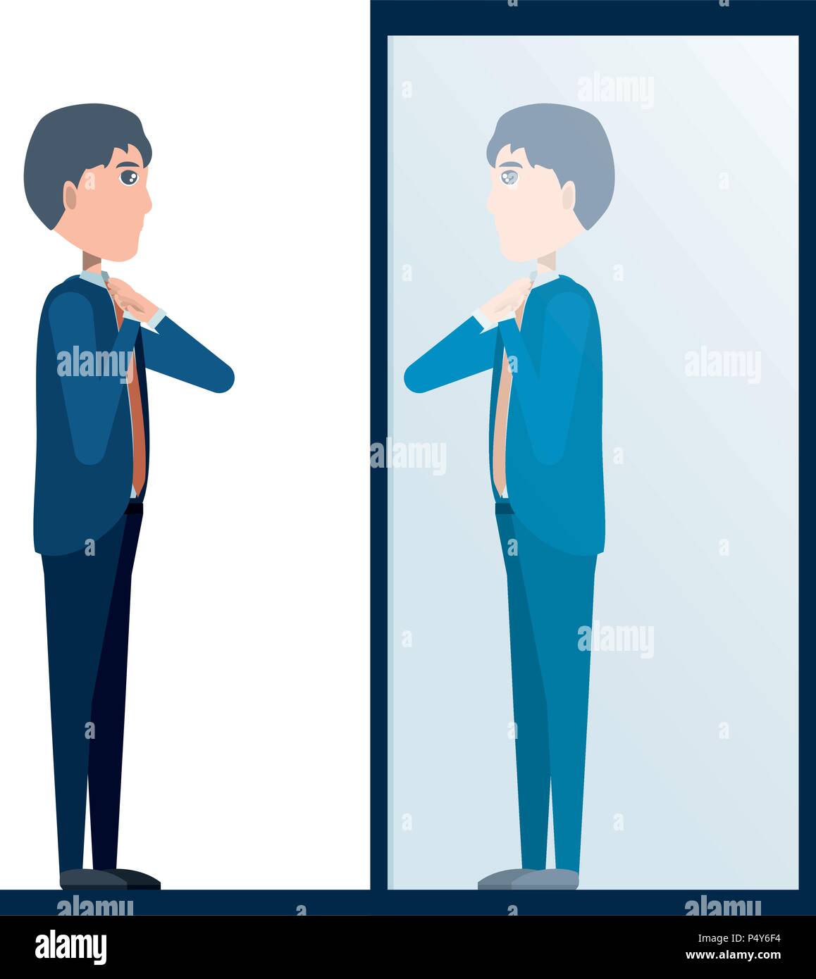 Cartoon Geschäftsmann sich Blick in den Spiegel mit weißem Hintergrund, Vector Illustration Stock Vektor