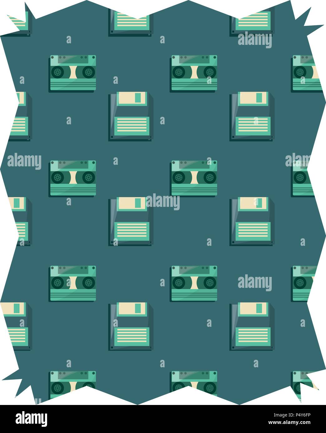 Abstrakte Rahmen mit Casette und Diskette Muster auf weißem Hintergrund, Vector Illustration Stock Vektor