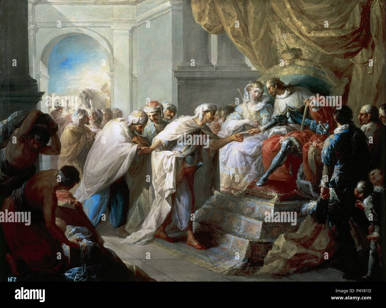 Vicente Lopez (1772-1850). Spanischer Maler. Der katholische König und Königin mit einer Botschaft von dem König von Fes, 1790. Öl auf Leinwand. Museum der Schönen Künste von San Fernando. Madrid. Spanien. Stockfoto