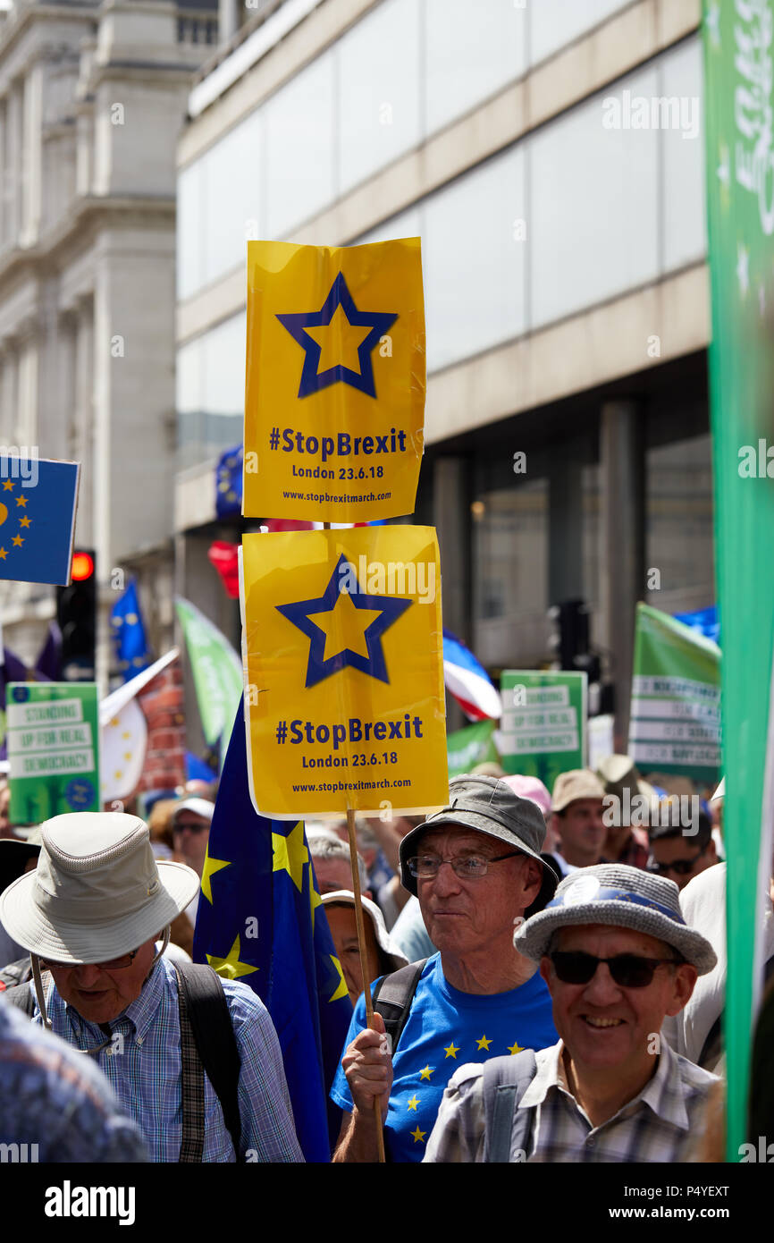 London, Großbritannien. 23. Juni 2018: ein Banner gehalten Aloft am Abstimmung März. Credit: Kevin Frost-/Alamy leben Nachrichten Stockfoto