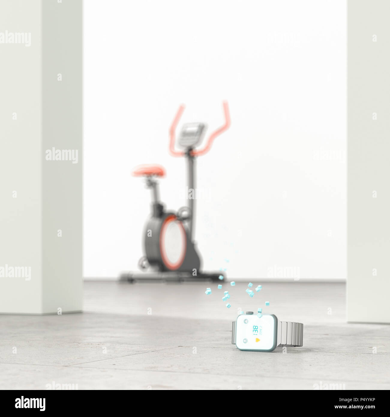 Smartwatch im Fitnessraum, 3D-Rendering Stockfoto