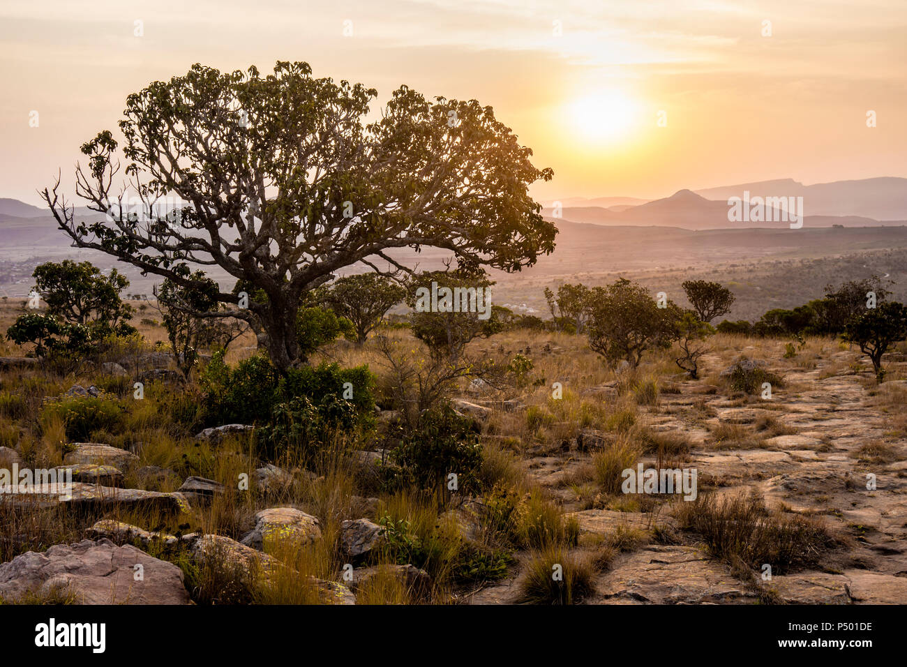 Afrika, Südafrika, Mpumalanga, Panorama Route zum Blyde River Canyon Nature Reserve bei Sonnenuntergang Stockfoto