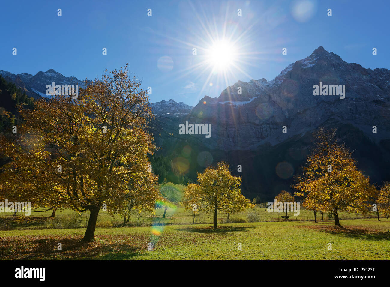 Österreich, Tirol, Ger, Karwendelgebirge, Riss Tal, großer Ahornboden Berg Stockfoto
