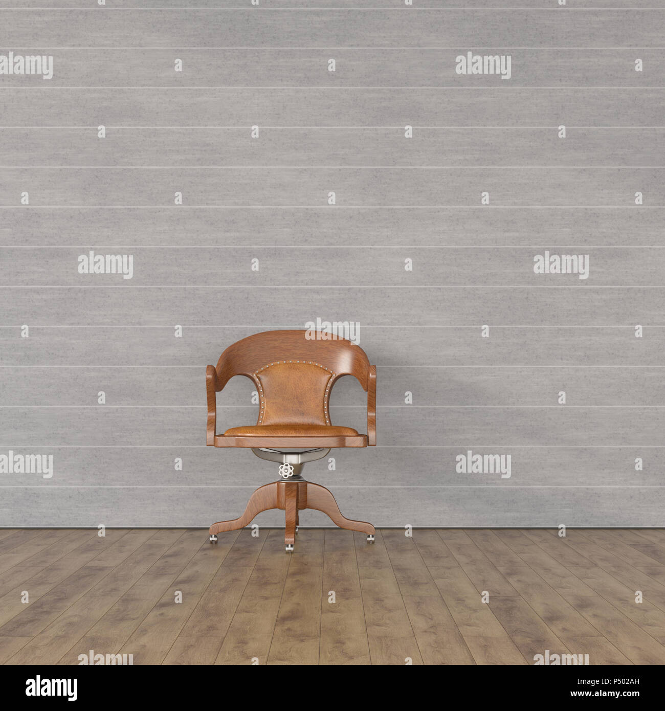 Altmodischen Stuhl vor der modernen Betonwand, 3D-Rendering Stockfoto