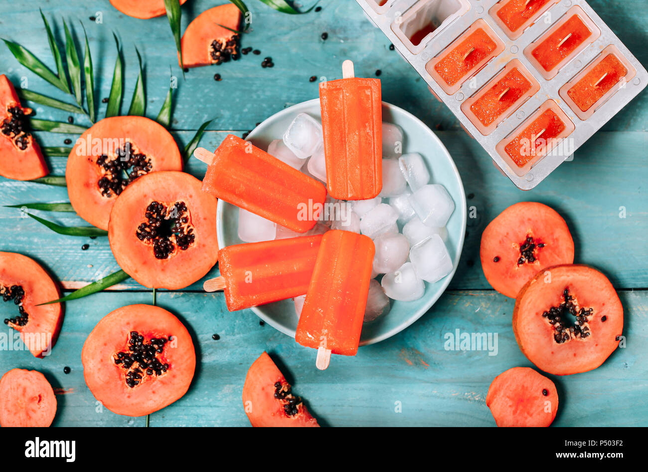 Hausgemachte papaya Eis am Stiel Stockfoto
