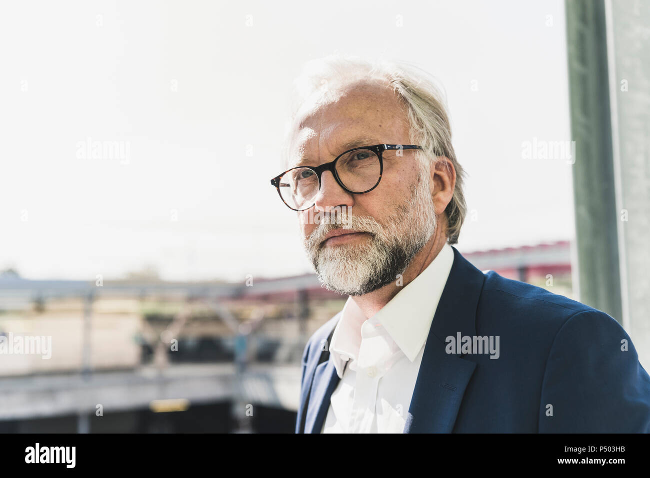 Portrait von schweren Reifen Geschäftsmann auf der Suche Stockfoto