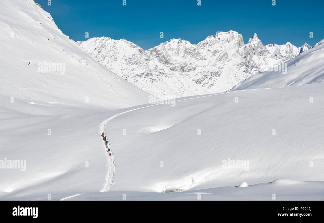 Grönland, Schweizerland Alpen, Kulusuk Tasiilaq, Skitourengeher, Stockfoto