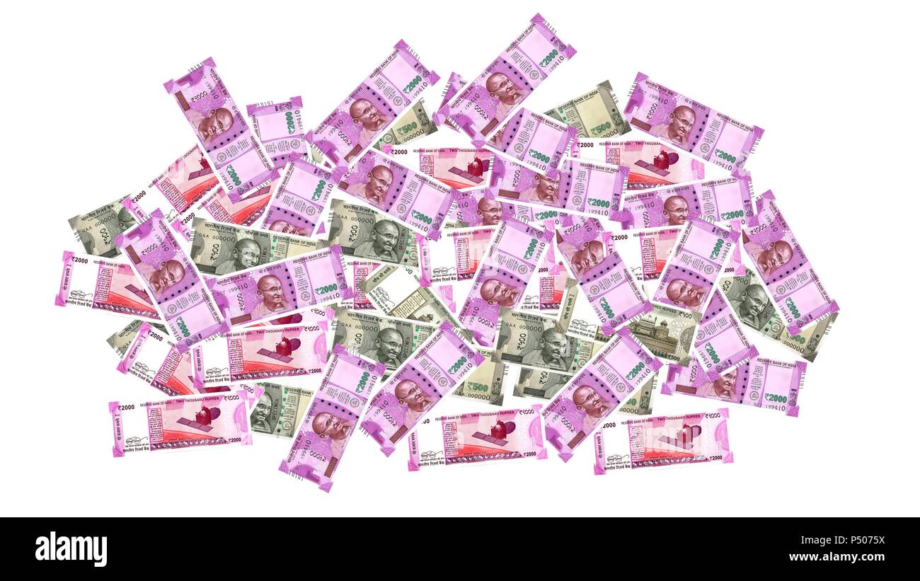 Indische Währung im Jahr 2000 und 500 Rupie neue Hinweis auf weißem Hintergrund, Geld wert Finanzen Hintergrund Bild Foto Stockfoto