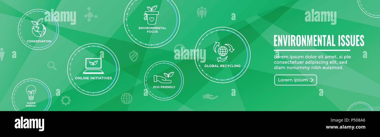 Umweltfragen header Web Banner w Recycling, etc. Icon Set Stock Vektor